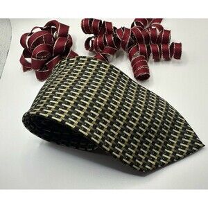 Barrington Men's Silk Tie - Black & Gold Geometric Pattern - Hand Made - Korea